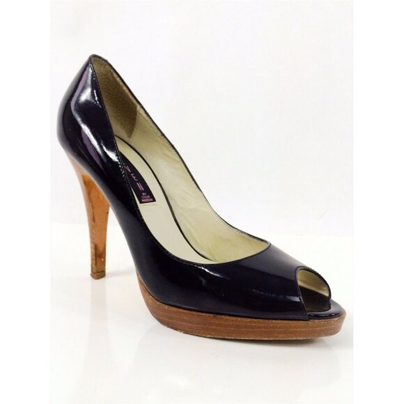 Vintage Y2K Steve Madden Black Patent Leather Peep Toe Office Siren Pumps Heels - Picture 11 of 12
